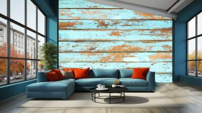 Vintage beach wood background - Old weathered wooden plank painted in blue color. Wall mural