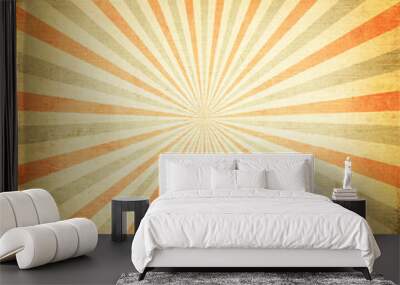 vintage multicolor rising sun or sun ray, sun beam retro background design Wall mural