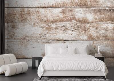 Vintage white wood background - Old weathered wooden plank painted in white color. Wall mural