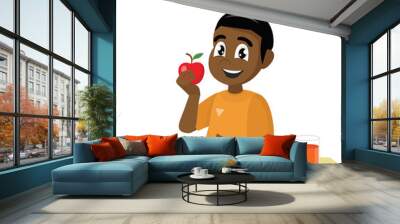 African Boy eating fresh healthy fruits.,vector eps10 Wall mural