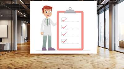 Cartoon character, Doctor man holding checklist. Wall mural