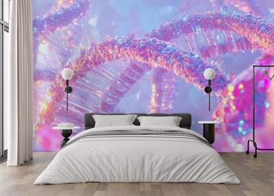 Cutting-Edge Genetic Engineering Process Unveiled: 3D Render Illustration of Gene Therapy Treatment with Modified Viruses Delivering Healthy Genes to Cells Wall mural