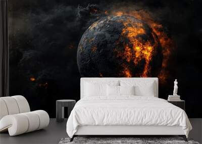 Fiery Planet - Global Boiling Concept in Darkened Environment Wall mural