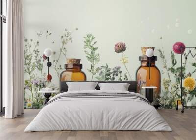 Herbal Medicine Bottles with Wildflowers Wall mural