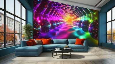 Illuminated Quantum Shadows: Colorful Particle Reflections in Dark Space Wall mural