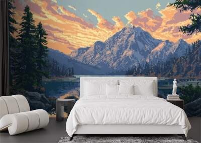 Mountain Lake Sunset Landscape with Reflection Wall mural