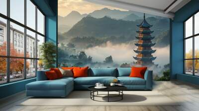 Pagoda in the Clouds  Mountain Landscape  China Wall mural