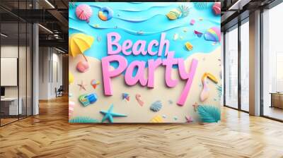 Summer Beach Party with Tropical Elements and  D Text Wall mural