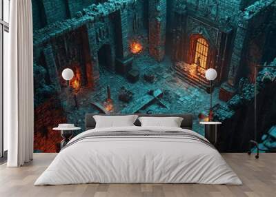 Treacherous Twists: Sinister 3D Render of a Dungeon Filled with Traps and Dark Magic Artifacts Wall mural