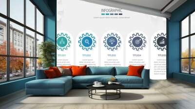 business infographic template for title presentation, workflow, layout, diagram, annual report or web in gears icon concept. Vector illustration Wall mural