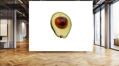 A half cut avocado on a white background. The avocado is brown and has a green stem. Concept of freshness and healthiness, as avocados are known for their nutritious properties Wall mural