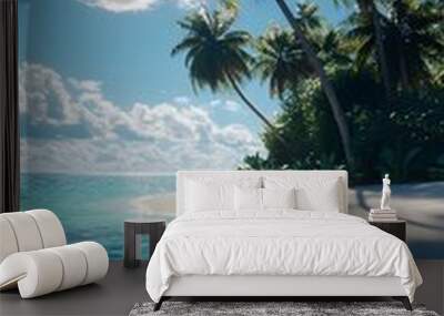 Serene Tropical Beach with Palm Trees and Clear Turquoise Water Calming Phone Wallpaper Wall mural