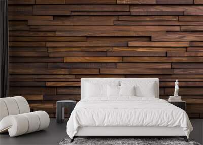 wallpaper background of horizontal 3d brown wood nut cladding panels on wall Wall mural