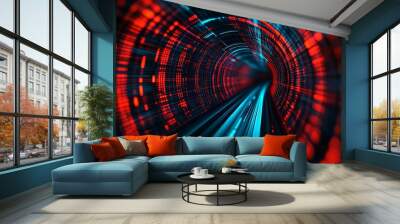 Futuristic tunnel with red and blue glowing lights Wall mural