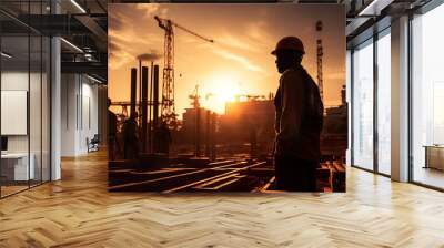 construction worker on contruction site Wall mural