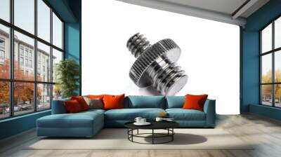 A metal reduction screw with external thread to a tripod and photographic accessories isolated on a white background, close -up. (selective focus) Wall mural