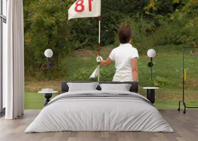 Golf - lady with flag Wall mural