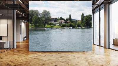 Countryside of european STEIN am RHEIN town in SWITZERLAND and Rhine River in swiss Schaffhausen canton Wall mural