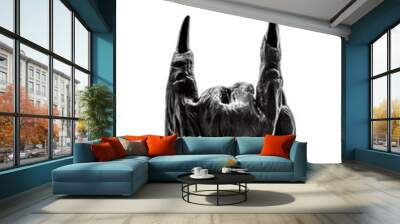 Creepy monster hand showing rock or devil horns gesture isolated on white with clipping path Wall mural