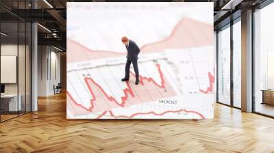 Financial crisis. Figure of businessman on financial charts Wall mural