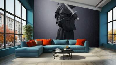 Ghostly figure with medieval sword in the dark with clipping path Wall mural