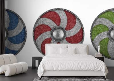 Old decorated metal round shield isolated on white background Wall mural