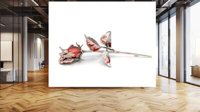 Silver rose splashed with blood over white background Wall mural