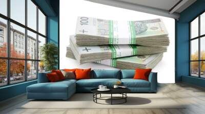 Stack of polish zloty with clipping path Wall mural