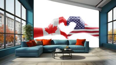 Two hands in the form of heart with United States and Canadian flag isolated on white background with clipping path Wall mural