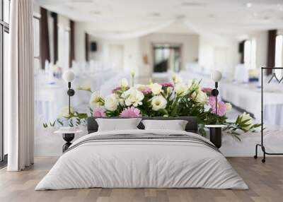 Wedding table with bouquet of gerbera flowers Wall mural