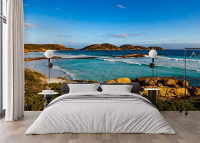 panorama of lucky bay in cape le grand national park at sunset; the famous kangaroo beach in western australia near esperance Wall mural