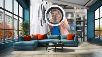 Couple At Groceries Store Buy Washing Machine Wall mural