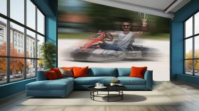 Man Is Holding Cup Speed Karting Race Wall mural