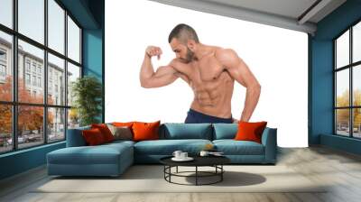 Muscular Bodybuilder Man Posing Over White Background Wall mural