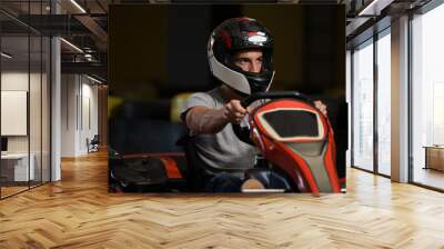 Young Man Driving Go-Kart Karting Race Wall mural