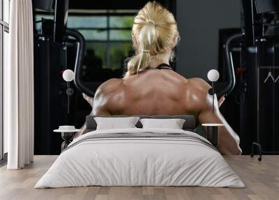 Young Woman Doing Heavy Weight Exercise For Back Wall mural