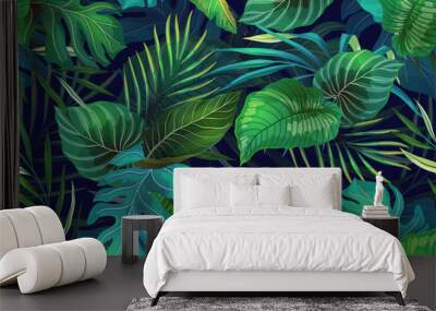 Dark pattern with exotic leaves Wall mural