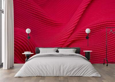 Pink fabric background. Pink cloth waves background texture. Pink fabric cloth textile material. Wall mural