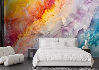 A captivating texture of marble forms a colorful background. The marble shows unique patterns and swirls, with a variety of colors blending together. This background has a rich and luxurious feel, wit Wall mural