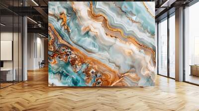 A captivating texture of marble forms a colorful background. The marble shows unique patterns and swirls, with a variety of colors blending together. This background has a rich and luxurious feel, wit Wall mural