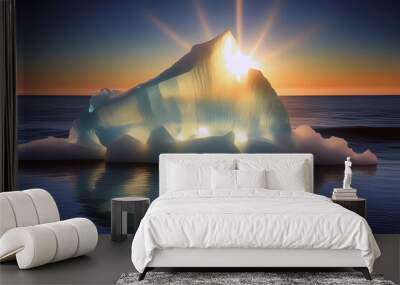 an iceberg, glacier melting on the ocean on an evening sunset, climate change and global warming Wall mural