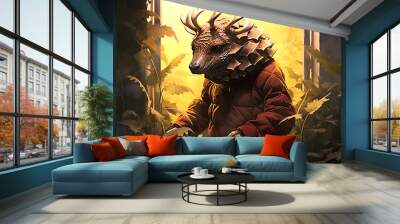 A mystical creature with brown and red tones in a forest setting, evoking a sense of mystery and fantasy. 
 Wall mural