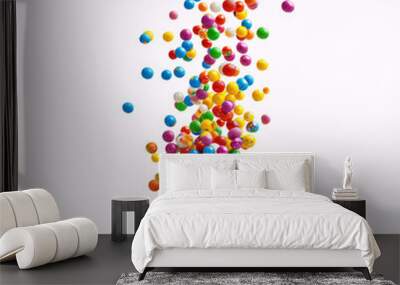 Colorful gumballs falling on white background, food, candy, sweet, isolated Wall mural