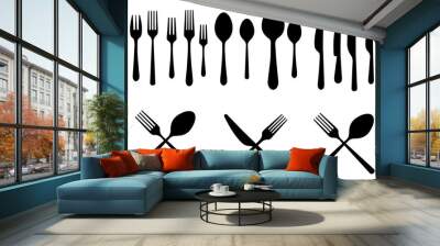 Set of fork, knife, and spoon. Logotype menu. Set in flat style. Silhouette of cutlery Wall mural