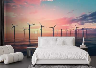  many wind turbines on the ocean Wall mural