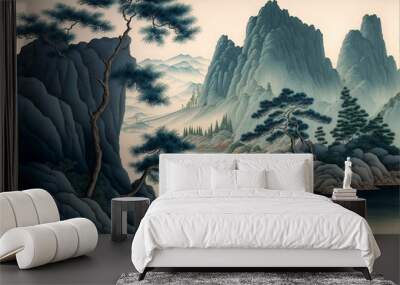 A Contemporary Twist on Traditional Chinese Landscape Painting with Generative AI Wall mural