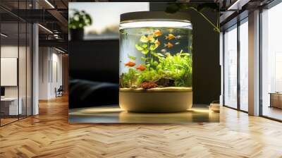 A modern fish tank with goldfish and plants. Wall mural