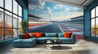 A race track with red and white lines. Wall mural