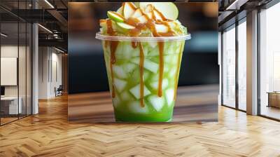 Apple ice drink with caramel drizzle. Wall mural