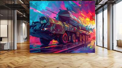 Colorful Rocket Truck with Abstract Background Wall mural